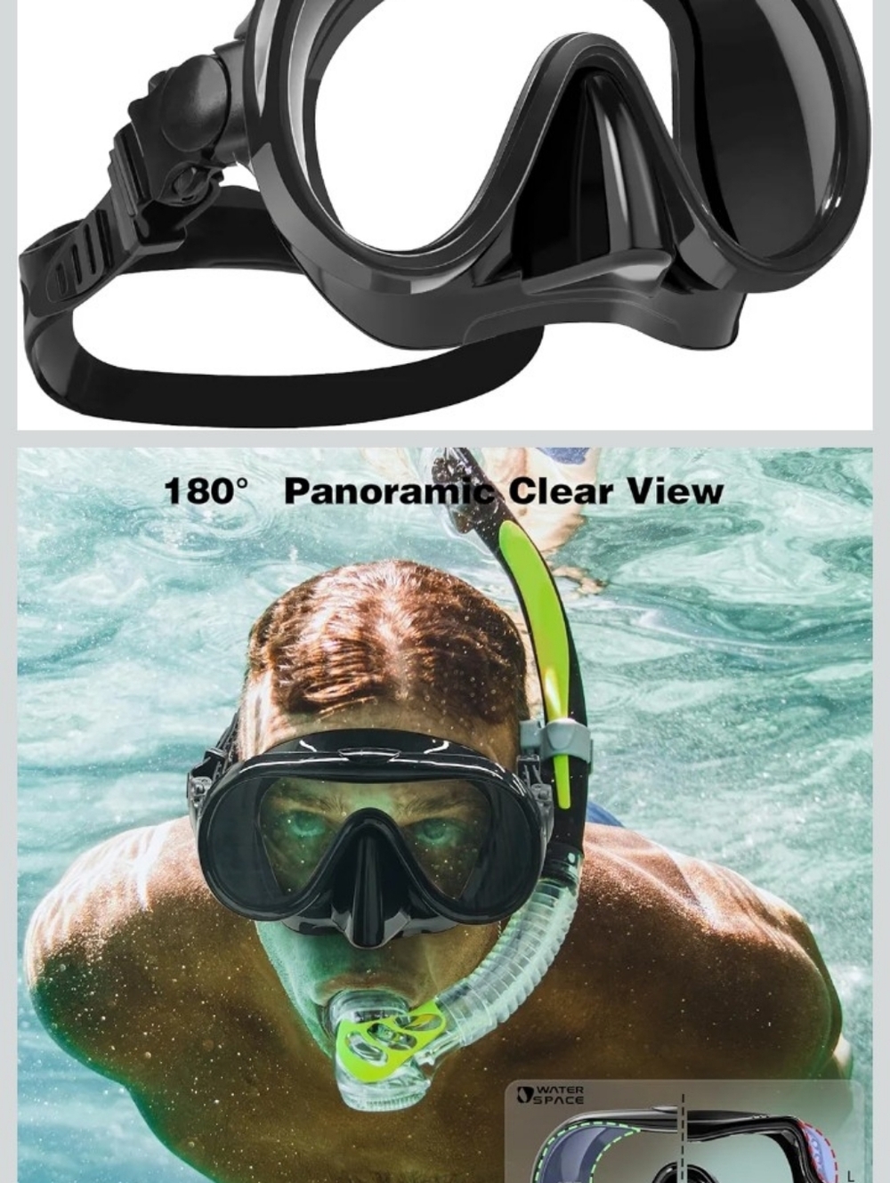 Water Space Adult Snorkle, Dive Or Swim Mask.  Leak proof. Black. NIB